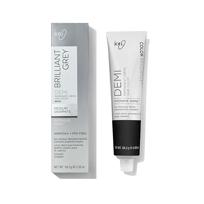 ion Brilliant Grey 8NAG Medium Graphite Demi Permanent Crème Hair Color, Fade Resistant & PPD Free 2.05 Oz