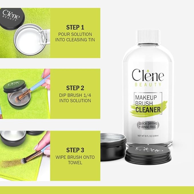 Makeup Brush Cleaner - Makeup Brush Cleaner Solution - Rinse Free - Quick Drying Make up Brush Cleaner - Removes Oily Foundation - Deep Cleaning for Makeup Brushes (8 oz Kit)