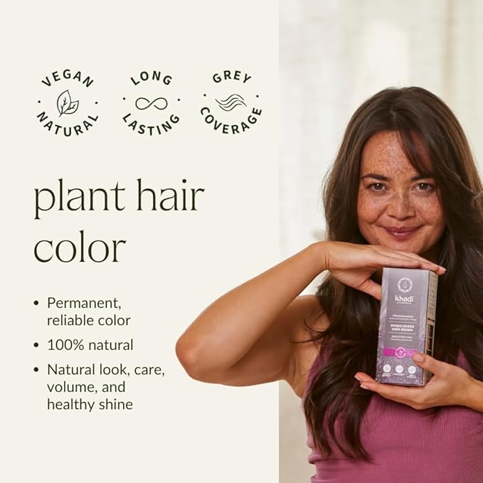 khadi DARK BROWN Natural Hair Color - Hair Color for deep, shiny dark brown to strong black brown - 100% herbal & natural - 3.5 oz