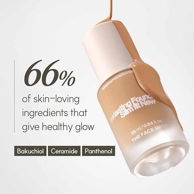 THE FACE SHOP Ink Lasting Liquid Foundation, Full Coverage, 72‑Hour Wear Semi‑Matte Finish, Makeup with Bakuchiol, N310 Almond, 0.84 Fl. Oz.