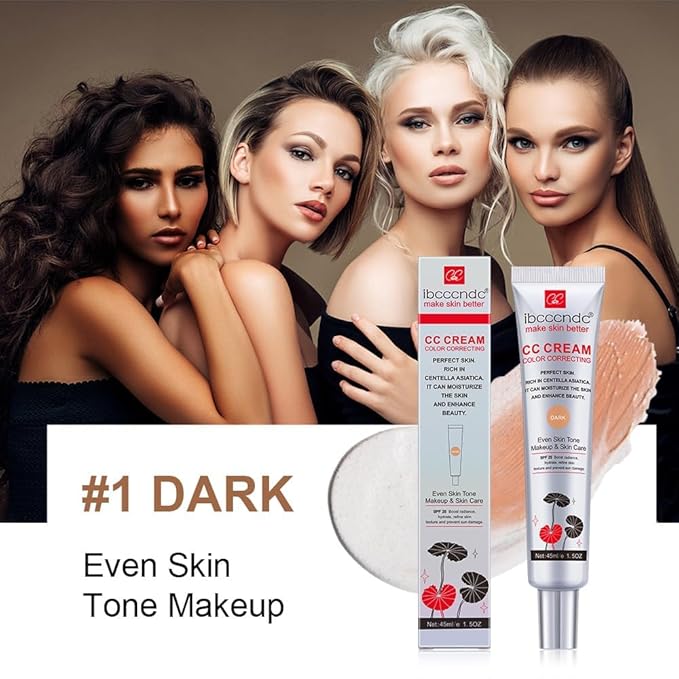 Color Correcting CC Cream Foundation, Invisible Pores Concealer, Rich In Centella Asiatic, Moisturizing And Waterproof CC Cream With Spf 25 (DARK)