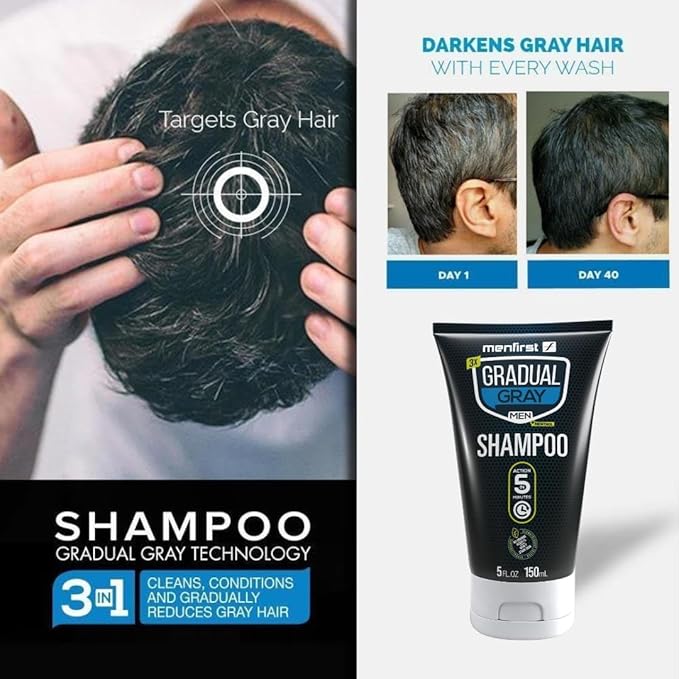 MENFIRST Gray Hair Darkening Shampoo - Gradual Hair Color for Gray Coverage, Hypoallergenic & Chemical-Free, Dark Shades