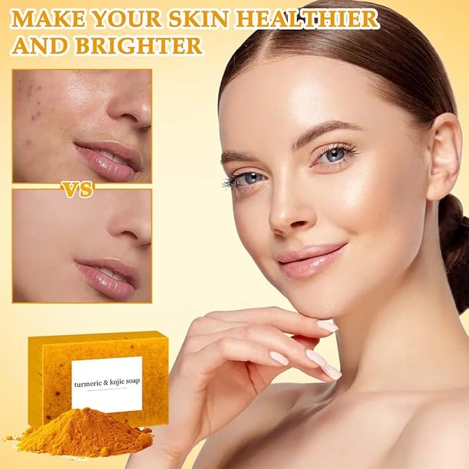 Lemon Turmeric Kojic Soap,Natural Handmade Soap,Turmeric Soaps Bar for Face and Body, Smooth Skin Tumeric Soapes,Deep Cleansing Soaps for Men & Women (2 PCS)