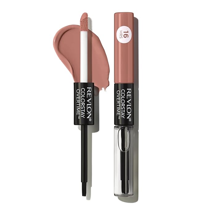 Revlon Liquid Lipstick with Clear Lip Gloss, ColorStay Overtime Lipcolor, Dual Ended with Vitamin E, 540 Unstoppable Nude, 0.07 Fl Oz