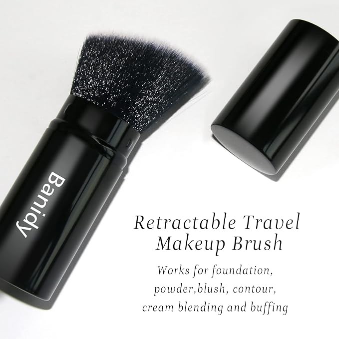 Makeup Brush Kabuki Face Brushes Retractable Travel Blush Kabuki Brush Portable Flawless for Foundation, Powder Blush, Bronzer, Buffing, Liquid, Cream, Cruelty Free with Cover(1PCS)