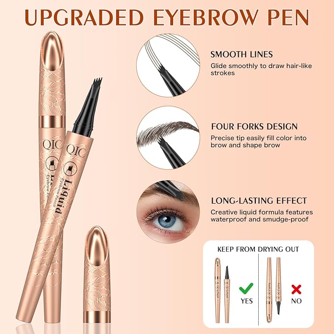 Microblading Eyebrow Pencil for Women - Waterproof Eyebrow Pen with 2-Fork-Tip Eye Brow Pen Create Natural Hair-Like Brows, Brow Pencil for Perfect Eyebrows Makeup Last All-Day, Black