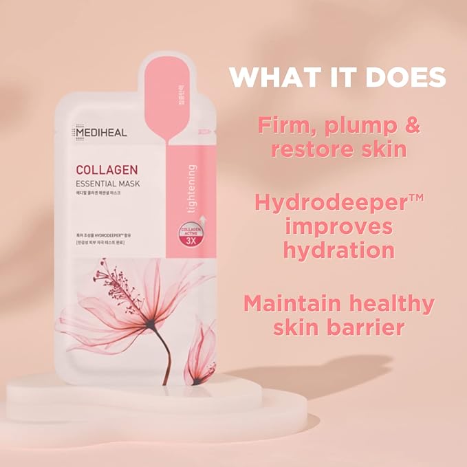 Mediheal Official Best Korean Sheet Mask - Collagen Essential Face Mask Lifting and Firming For All Skin Types Value Sets (20 Count)