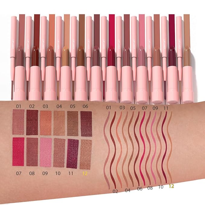 2 in 1 Matte Lipstick Lip Liner Pencil Set,Brown Waterproof Lip Stick Lip liner Combo for Old Women Long Lasting Lipstick Crayon,labiales mate 24 horas originales