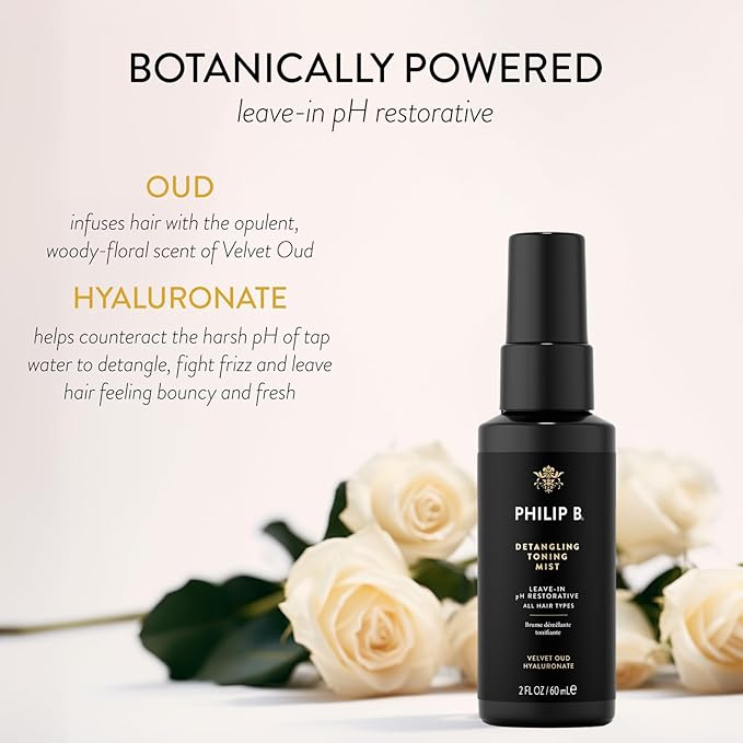 PHILIP B Detangling Toning Mist with Velvet Oud, 2 fl. oz. (60 ml) - Leave-In pH Restorative Daily Detangling Mist, Leaves Hair Glossy & Frizz-Free