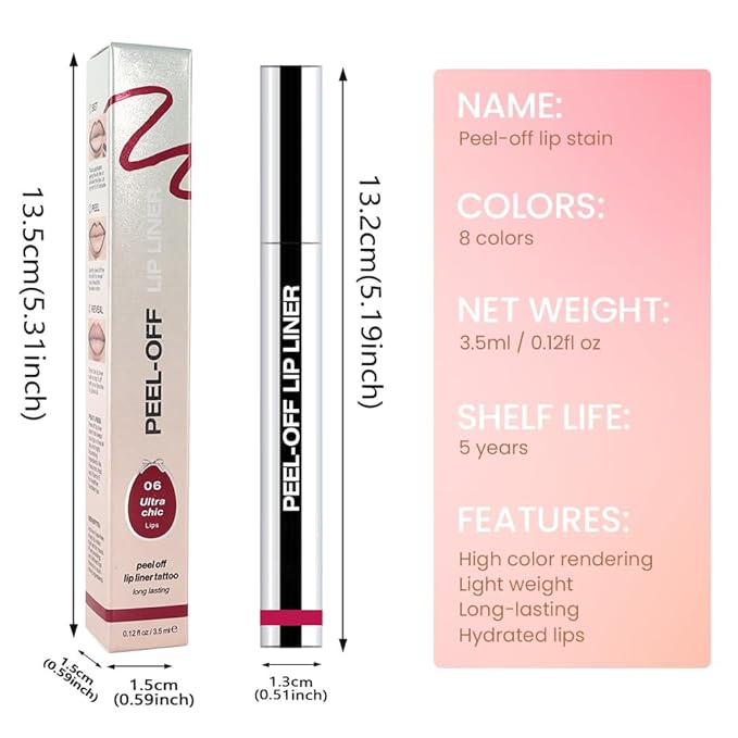 2Pcs Peel Off Matte Lip Gloss Stain-Lip Liner Tattoo with Tweezer, Long Lasting & Waterproof Delicate Peel Off Lip Stain, Transfer-Proof Lip Gloss for All Skin (03+06 2Pcs)