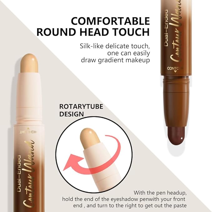2Pcs Dual-Ended 2-in-1 Cream Contour & Highlighter Stick Makeup For Face & Body – Waterproof, Long-Lasting, Suitable for All Skin Tones, (02+04)