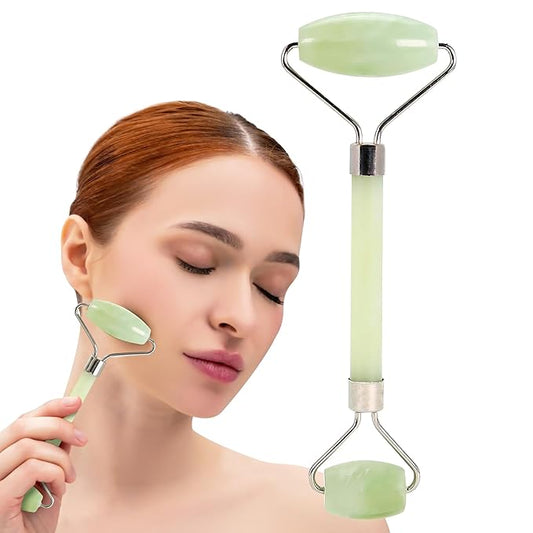 Jade Roller - Face Roller - Gua Sha Facial Tools, Jade Rollers for Face, Skin Care Kit for Men Women, Guasha Tools for Faces, Facial Care Reduces Under-Eye Puffiness and Dark Circles