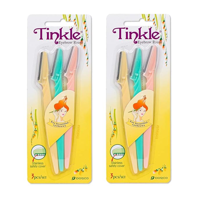 Tinkle Dermaplaning Tool 6ct, Dermaplane Razor for Women, Safe and Easy Peach Fuzz Remover, Eyebrow Trimmer with Protective Cover (2 Packs of 3), Stocking Stuffers