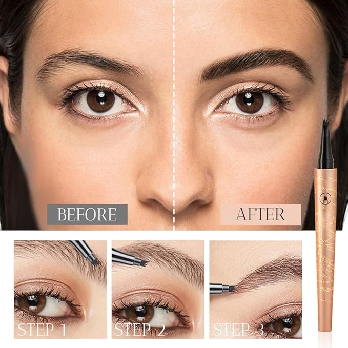 Microblading Eyebrow Pen, 2026 New Waterproof Eyebrow Pencil, Eye Brow Pen with 4 Tip, Long-lasting Natural Eyebrow Makeup Fine Stroke Magic Eyebrow Pencil Stay on All Day (Grey)