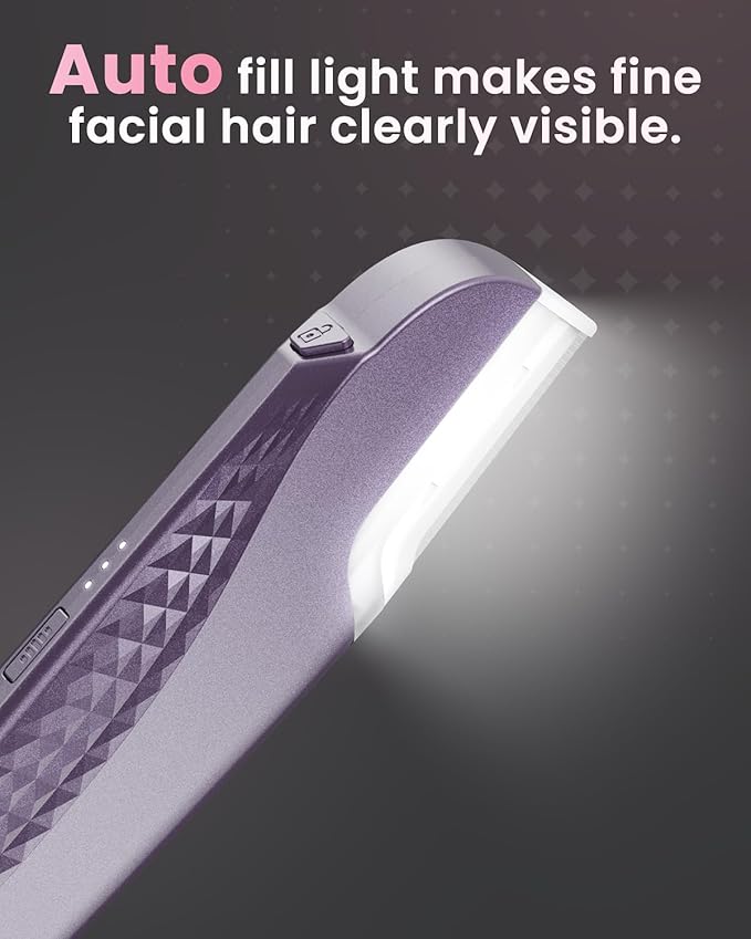 Dermaplane Razor For Women Face, 3 Adjustable Dermaplaning Tool,Facial Hair Removal Razors with Led Light for Peach Fuzz,Rechargeable Sonicsmooth Facial Hair Remover with 8 Replacement Blades (Purple)