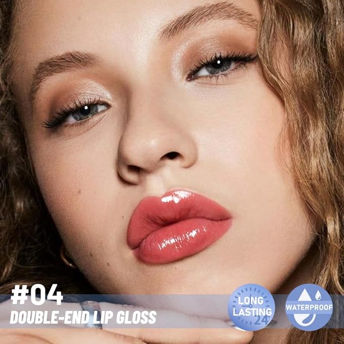 2-in-1 Matte Liquid Lipstick & Clear Lip Gloss, Long Lasting Waterproof Smudge Proof 24 Hour Lip Color Stain, Non Stick & Non Fading, Vegan Matte Makeup Lip Stain for Women,Coral Orange #04