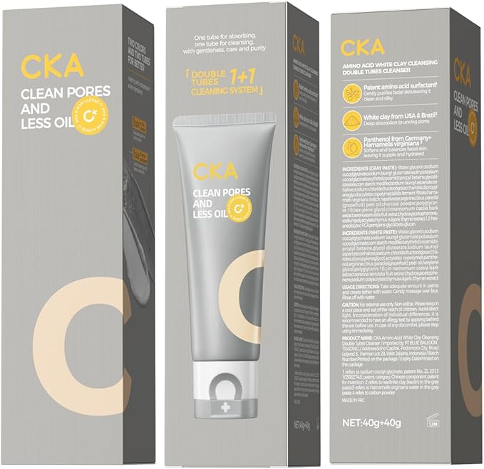 CKA Facial Deep Cleanser 2 Pack, Blackhead Makeup Remover 2 in 1 Dual-Chamber Foam Cleanser, Gentle Oil Control Minimizes Pores with Amazonian White Clay & Amino Acid, Daily Face Wash for Oily Skin
