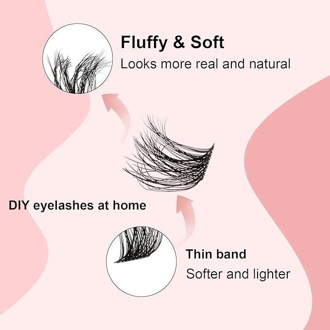 Lash Clusters Fluffy Cluster Eyelash Extensions 10-16mm Individual Lashes 140pcs Cluster Lashes Extension DIY Soft Wispy Eyelash Clusters with Clear Lashes Band Volume Lash Clusters (QB-10-16mm)