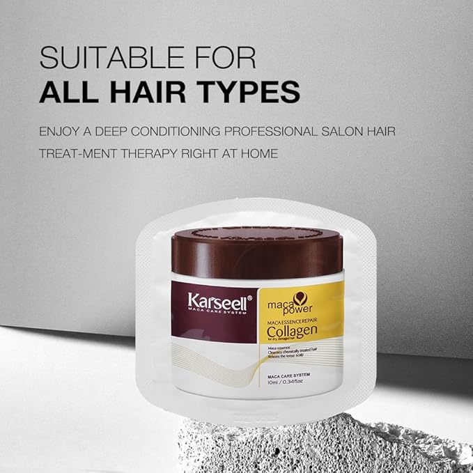 Karseell Collagen Hair Treatment Deep Repair Conditioning Argan Oil Collagen Hair Mask Essence for Dry Damaged Hair All Hair Types 10ml/ 0.34oz（24 packs