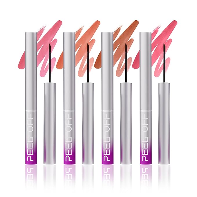 LANGMANNI 4Pcs Peel Off Lip Liner Set,Lip Stain Peel Off,Long-Lasting Waterproof & Smudge-Proof Matte Lip Liners With Ergonomic Handle & Precision Brush,Makeup Gift for Girls (#1+2+3+4)