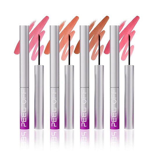 LANGMANNI 4Pcs Peel Off Lip Liner Set,Lip Stain Peel Off,Long-Lasting Waterproof & Smudge-Proof Matte Lip Liners With Ergonomic Handle & Precision Brush,Makeup Gift for Girls (#1+2+3+4)