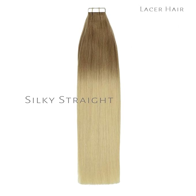 Lacerhair Tape in Balayage Natural Hair Extensions Silky Straight Ombre Bronde to Bleach Blonde Soft Human Hair Extensions 22 Inches