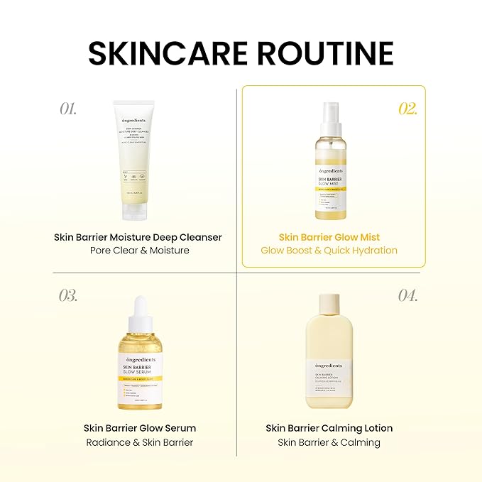 ONGREDIENTS Skin Barrier Glow Mist, Dual-Layer Facial Mist, 98% Pure Glutathione, Multi-Peptide, Centella, Ultra-Fine Spray, Cooling, Dry and Sensitive Skin, Korean Skin Care, 3.38 fl. oz. / 100ml
