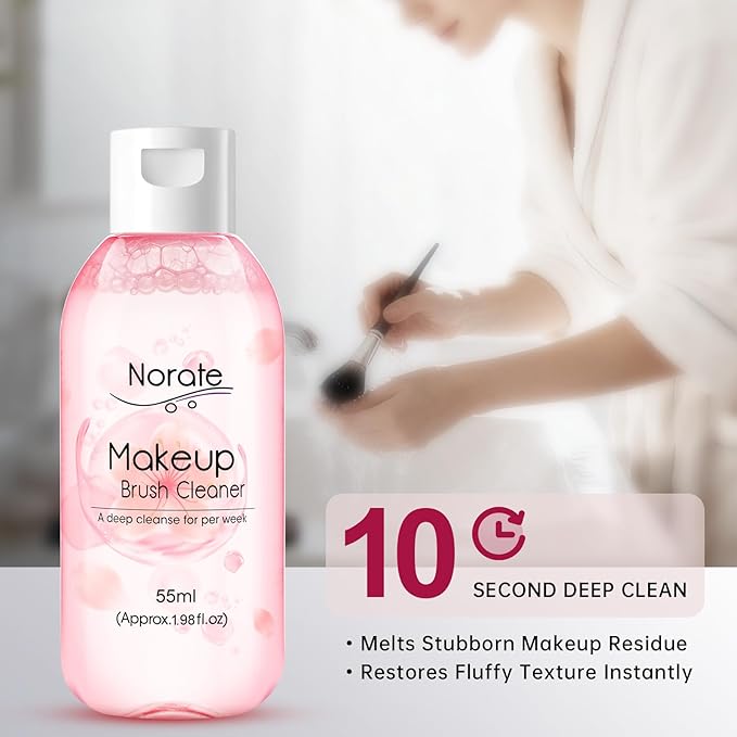 Norate Makeup Brush Cleaner, Make Up Brush Cleaner Cleanser Solution + Brush Cleaning Mat, Makeup Cleaner for Brushes, Sponge, Deep Clean Shampoo, Gentle Formula Cruelty Free 3 Piece Set