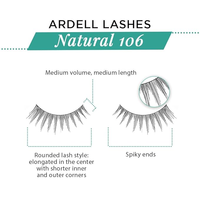 Ardell Natural Lashes False Eyelashes 106 - Black, Lightweight Strip Lashes Natural Volume & Length for Everyday Wear, 4 Pack