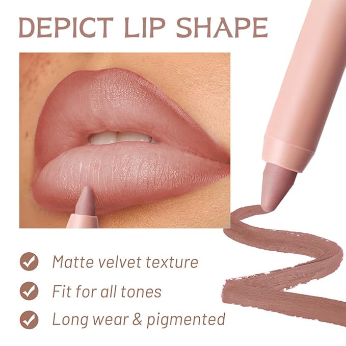 Dusty Rose Matte Lip Liner Pencil – Smooth & Moisturizing Lip Pencil for Precise Contour, Rich Color Payoff, Lightweight Everyday Lip Makeup, Twist-Up Design,01#
