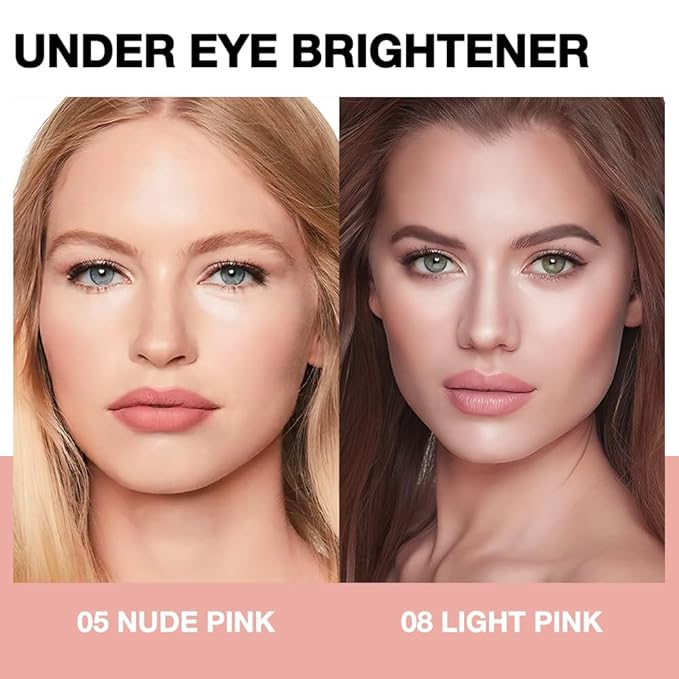 Kaely 2Pcs Shimmer under Eye Brightener, Conceal Brighten Dark Circles, Color Correcting Pot Concealer for Dark Circles, Waterproof, Vegan Makeup & Cruelty-Free, 05 Nude Pink & 08 Light Pink