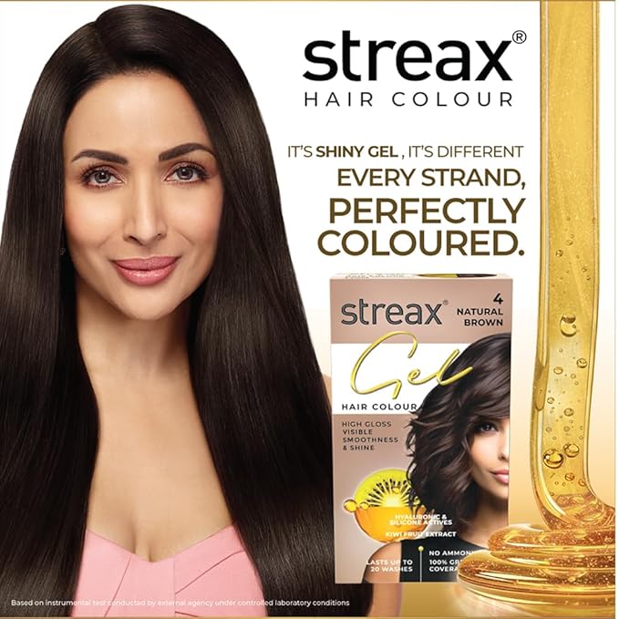 Streax Gel Hair Colour for Women & Men, Natural Brown 4, 150ml|Hair Colour Brown|100% grey coverage |Long Lasting Hair Color, easy to use| Ammonia Free Hair Color, No Paraben & Sulphate