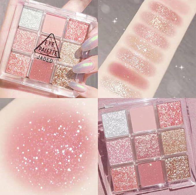 Kayswang 9 colors glitter eyeshadow palette makeup palette matte high pigment color cream texture natural eye shadow powder eye shadow palette in autumn winter long lasting waterproof (pink+orange)