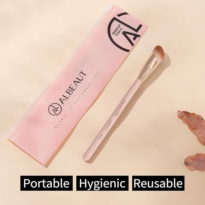 Small Angled Concealer Brush For Under Eye Brightening, Precision Face Makeup Brush (193 concealer brush-Pink)