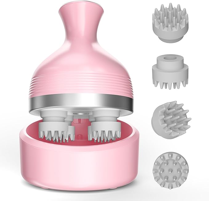 Queenwill Electric Cordless Scalp Massager Head Scalp Stress Relax, Handheld Portable Head Scratcher Massage for Hair Growth, Claws Cat Massager with Kneading 84 Massage Nodes, Ideal Gift (Pink)