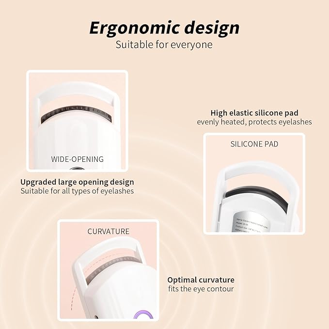 docolor Heated Eyelash Curler Fast Heat up Within 10s, 24 Hours Long Lasting Electric Eyelash Curler 3 Temperature Modes with USB Rechargeable Safe lash Curler Quick Natural Curling Eye Lashes