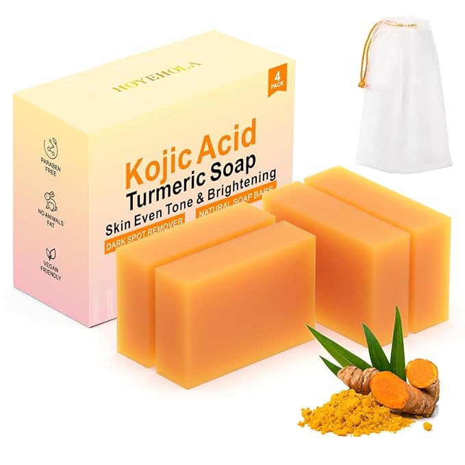 Kojic Acid Turmeric Soap Bar - Dark Spot Remover for Face Even Skin Tone, Moisturizing & Nourishing Natural Ingredients 4Packs