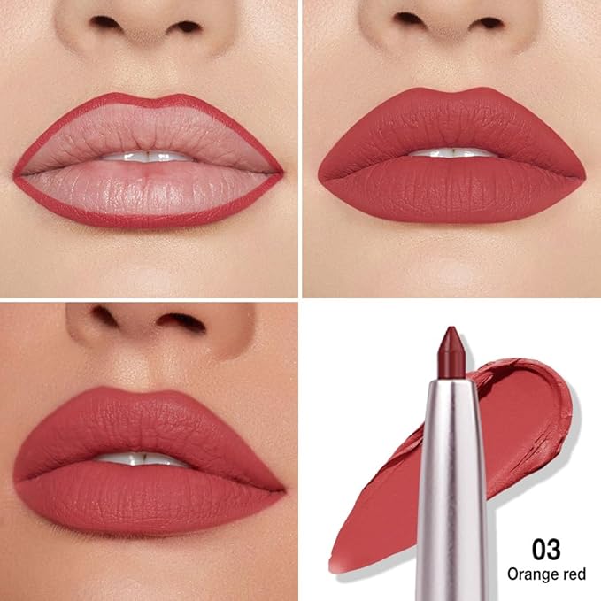 Retractable Lipliner Pencil Waterproof Makeup for Lip Liner and Eye Liner, Smooth and Creamy, Long Lasting Matte Finish, Vegan Beauty, Matte Velvet Pigmented Lip Liner (09#Orange Red, 1)