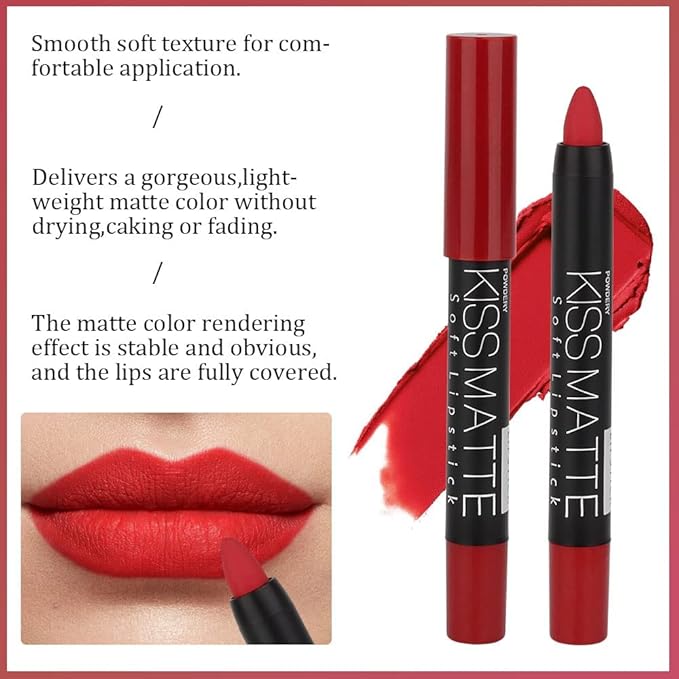 Generic Deep Dark Red Matte Lipstick and Lip Crayon Liner Pencil Pen Set for Women Lip Stain Long Lasting Waterproof labiales (3, 10&11&18)