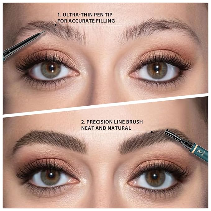 Fine Tip Eye Brow Pencils for Women, Ultra-Fine Mechanical Pencil with Eyebrow Brush,Draws Tiny Brow Hairs, 3 Pcs Waterproof Dual-Sided Defines, Fills Brows, Shapes, Contours, Combs-Grey brown