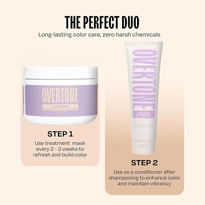 Overtone Semi Permanent Hair Color Conditioner, Lilac Lotus, 8 oz, Nourishing, Damage-Free, Color Depositing Mask for All Hair Types with Shea Butter & Coconut Oil, Vegan & Cruelty-Free