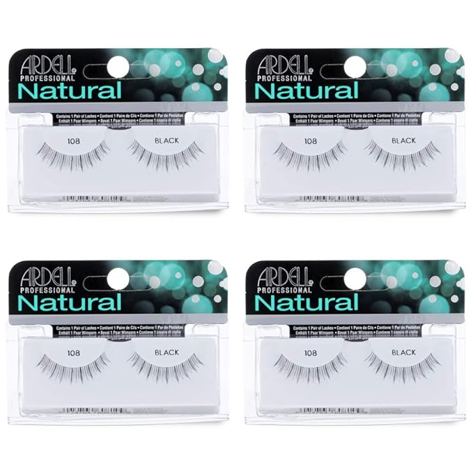 Ardell Natural Lashes False Eyelashes 108 - Black, Lightweight, Reusable Strip Lashes for a Soft Natural Look, 4 Pack