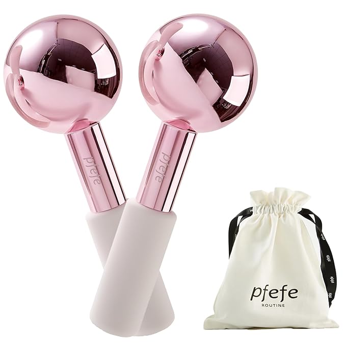 Pfefe Ice Globes for Face & Eyes, Unbreakable Stainless Steel Cryo Sticks for Beauty Routines, Facials Cold Roller Colling Globes for Puffiness, Wrinkles, Dark Circles, Headaches