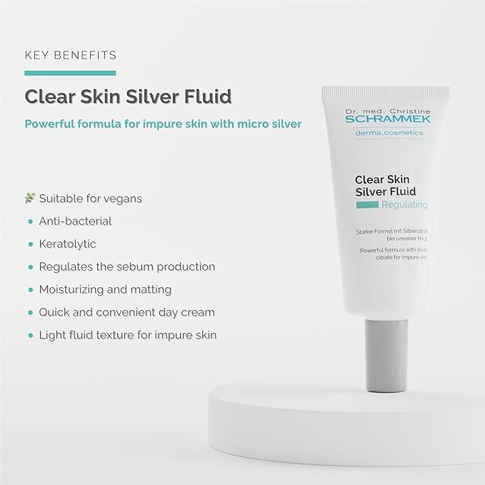 Clear Skin Silver Fluid (1.7 fl oz) - Powerful Formula for Impure Skin with Microsilver - Combats the Key Factors of Impure Skin - with Aloe Vera - Face Fluid - Skin Care - Dr. Schrammek