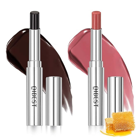 2Pcs Honey Noir Lipstick Tinted Lip Balm, Deep Moisturizing Lip Color, Nourishing Lip Balm, Black and Pink Honey Lip Gloss, Hydrating Lipstick for All Skin Tones