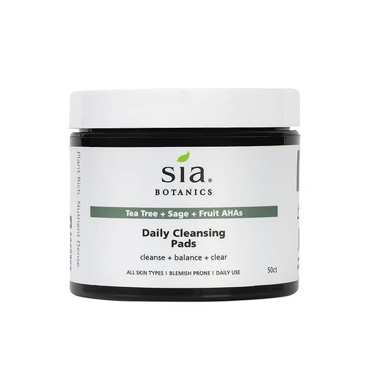 Sia Botanics Tea Tree Daily Cleansing Pads for Face (50ct Tub) | Facial Applicator w/Tea Tree, Sage, Fruit AHAs | Natural, Clean, Botanical Skincare for Women