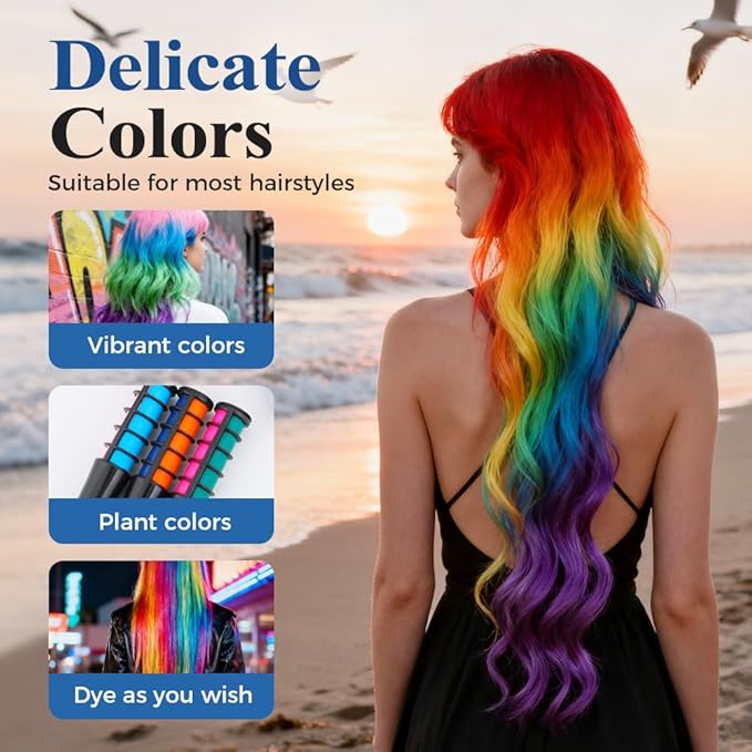 12 Colors Festive Fun Hair Chalk Combs, Washable Temporary Glitter Hair Colors Hair Chalk Combs for Birthday Christmas Party, DIY Instant Hair Color Comb for All Ages (C - 3 set)