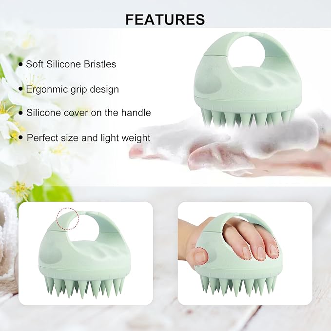 SetSail Hair Scalp Massager Shampoo Brush, Soft Silicone Hair Scalp Scrubber with Ergonomic Handle Dry and Wet Use Hair Scalp Brush for Hair Growth, Blood Circulation for Women Men, Green