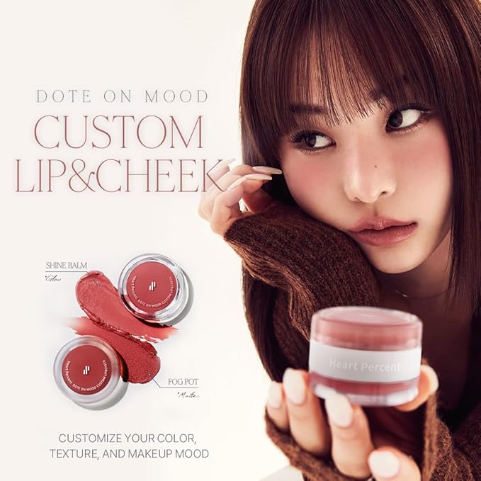 Heart Percent Dote On Mood Custom Lip & Cheek, Matte (Fog Pot) + Glow (Shine Balm) Dual Type Multi-use Blush & Lip Tint [#05. Mauvish]