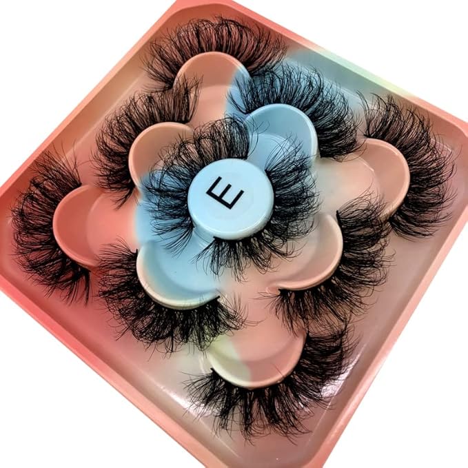 HBZGTLAD new 5 Pairs 25 mm 3d Mink Lashes Bulk Faux with Custom Natural Mink Lashes Pack Short Wholesales Natural False Eyelashes (E)